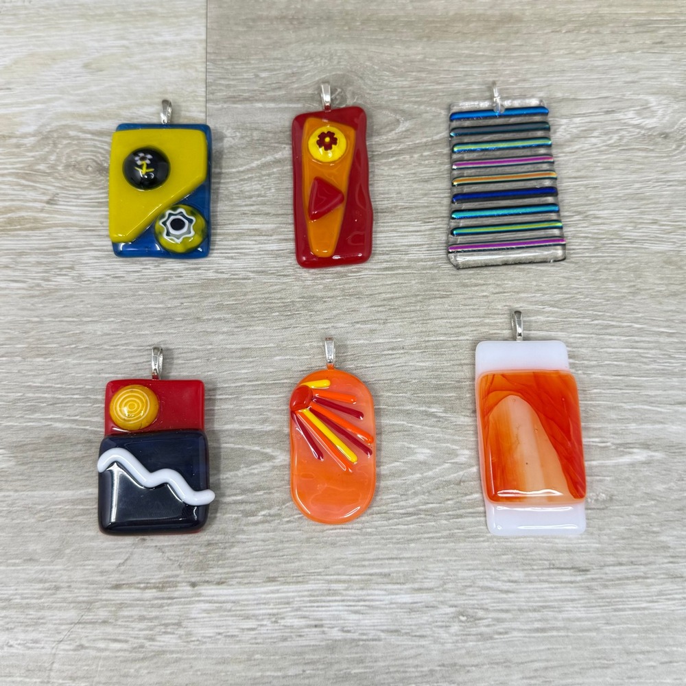 Lot of 6 Handmade Fused Art Glass Pendant Dichroic Colorful Artisan Jewelry